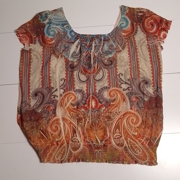 One world size 2x flutter sleeve earth tones boho elastic waist square neckline - Picture 6 of 6